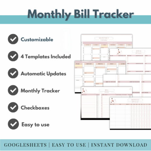 Month Bill Tracker Spreadsheet Bill Calendar Spreadsheet Google Sheets Bill Payment Planner Personal Finance Dashboard