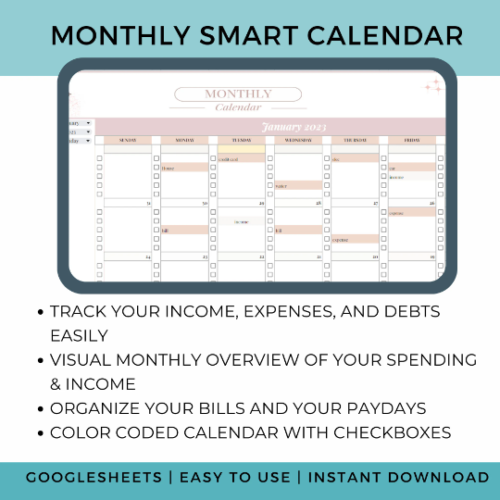 Month Bill Tracker Spreadsheet Bill Calendar Spreadsheet Google Sheets Bill Payment Planner Personal Finance Dashboard