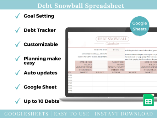 Debt Snowball Calculator Personal Debt Payments Tracker Debt Snowball Tracker Debt Free Progress Finance Planner Google Sheets Spreadsheet