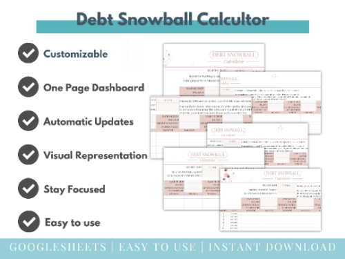 Debt Snowball Calculator Personal Debt Payments Tracker Debt Snowball Tracker Debt Free Progress Finance Planner Google Sheets Spreadsheet