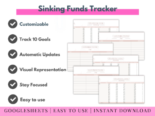 Sinking Funds Google Spreadsheet Savings Tracker Money Planning Achieve Your Personal Financial Goals Easy to Use Organizer Finance Book