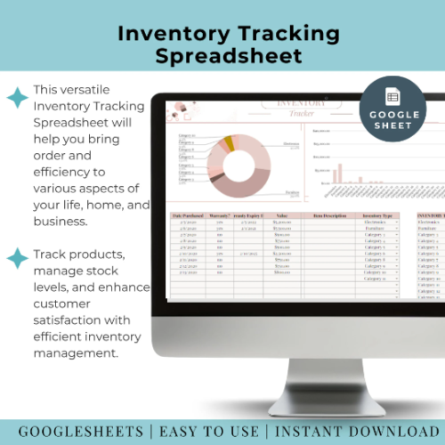 Google Sheets Home Inventory TemplateTracker Editable Printable kitchen Inventory Management Home Inventory Business Inventory