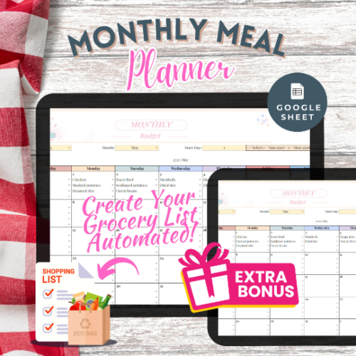 Meal Plan Spreadsheet Template Google Sheets Weekly Meal Plan Spreadsheet Monthly Template Grocery List Automatic Updates Dashboard Simple