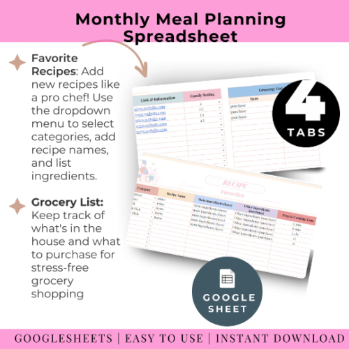 Meal Plan Spreadsheet Template Google Sheets Weekly Meal Plan Spreadsheet Monthly Template Grocery List Automatic Updates Dashboard Simple