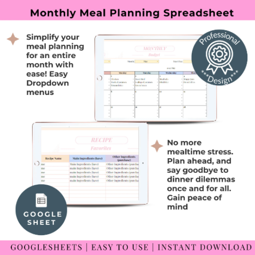 Meal Plan Spreadsheet Template Google Sheets Weekly Meal Plan Spreadsheet Monthly Template Grocery List Automatic Updates Dashboard Simple