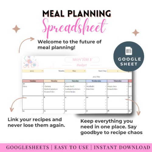 Meal Plan Spreadsheet Template Google Sheets Weekly Meal Plan Spreadsheet Monthly Template Grocery List Automatic Updates Dashboard Simple