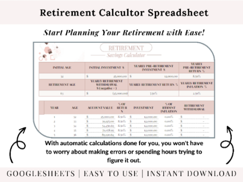 Retirement Calculator Google Sheets Template Savings Spreadsheet Retirement Planning Spreadsheet Template Couples Retire Early Best Ultimate