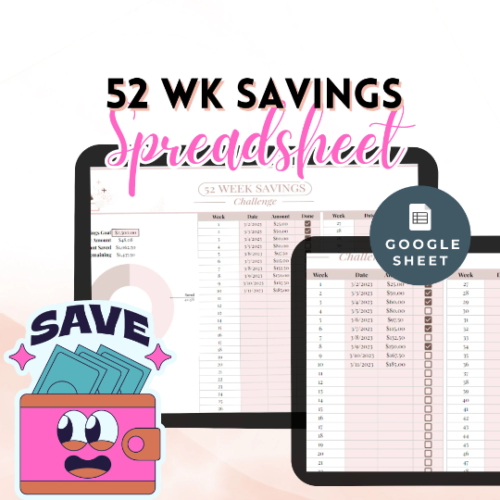 Savings Challenge 52 Week Google Spreadsheet Set Your Money Goals Family Vacation Christmas Cruise Emergency Fund New Car Home Big Ticket