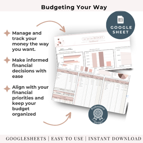 50-30-20 Budget Template 50 30 20 spreadsheet 50 30 20 Budget Google Sheets 50/30/20 monthly budget dashboard 50 30 20 Budget Excel Template