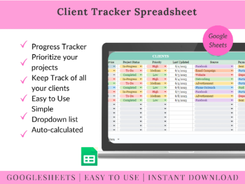 Google Sheets Project Management Dashboard Client & Task Tracker Business Planner Spreadsheet Database Template Communication Log Leads