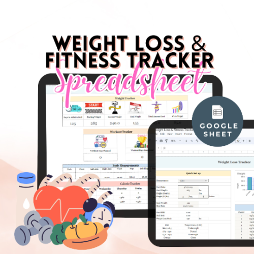 Weight Loss Spreadsheets Google Sheets and Fitness Tracker Diet Meal Planning Shopping List Exercise Workout Habit Grocery List Simple Easy