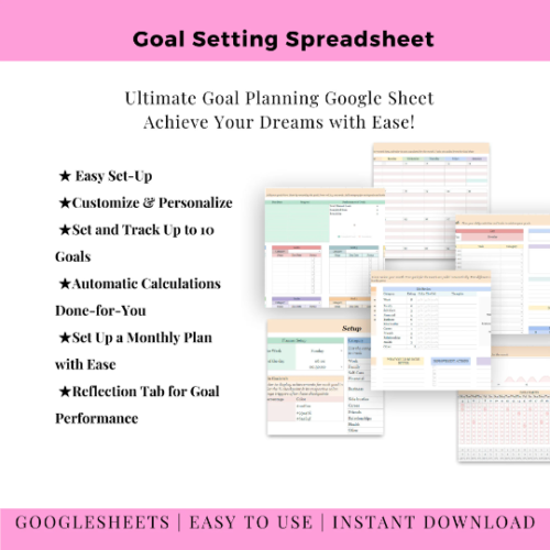 The "Ultimate Productivity Bundle" - your all-in-one solution to supercharge your efficiency and achieve your goals! 🚀📊 🎯 Goal Planning: Crush your aspirations with precision! This section helps you map out your dreams, break them into actionable steps, and track your progress. 🌟