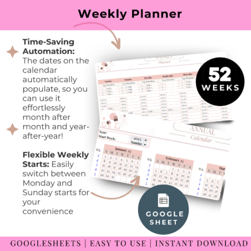 The "Ultimate Productivity Bundle" - your all-in-one solution to supercharge your efficiency and achieve your goals! 🚀📊 🎯 Goal Planning: Crush your aspirations with precision! This section helps you map out your dreams, break them into actionable steps, and track your progress. 🌟