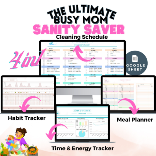 Busy Mom Combo Habit Tracker Cleaning Schedule Meal Prep Planner Time Energy Save Time Stay Organized Work Life Balance Planner Google Sheet