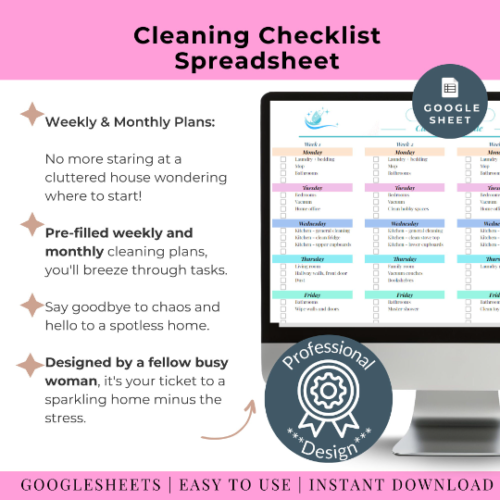 Busy Mom Combo Habit Tracker Cleaning Schedule Meal Prep Planner Time Energy Save Time Stay Organized Work Life Balance Planner Google Sheet