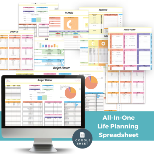 All-In-One Ultimate Life Planner Life Reset Planner Google Sheets Spreadsheet Template Printable Digital Aesthetic ADHD Simple Goals Habits